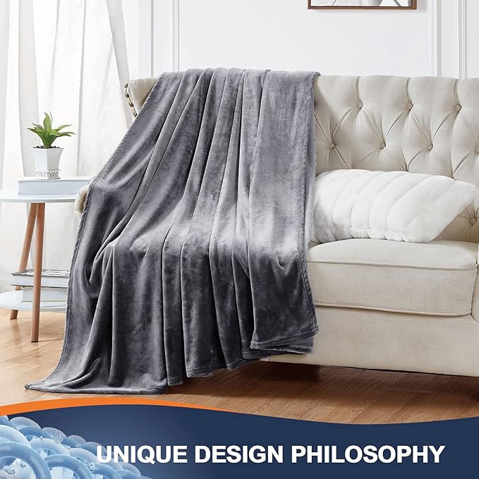 Walensee Fleece Blanket Plush Throw Fuzzy Lightweight (Queen Size 90x90 Dark Grey) Super Soft Microfiber Flannel Blankets for Couch, Bed, Sofa Ultra Luxurious Warm and Cozy for All Seasons