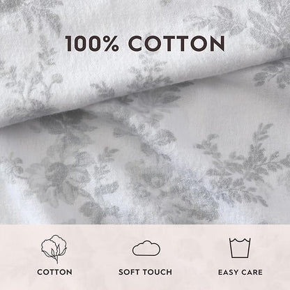 Laura Ashley - Flannel Sheets Twin Size, Anti-Pilling & Wrinkle Resistant Cotton, Touchably Soft for All-Season Comfort - Bed Sheets with Matching Pillowcase & Fitted Sheet (Vanessa Grey)