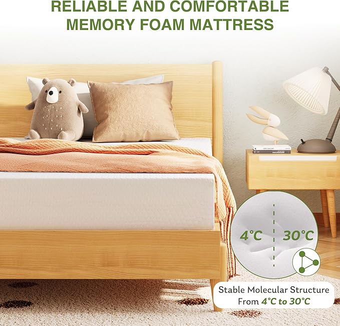 EGOHOME Twin Size Memory Foam Mattress, 10 Inch Bed Mattress in A Box with Cooling Green Tea Gel, Relieve Pressure with Medium Support, CertiPUR-US Certified, 75''L x 38''W, White