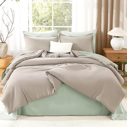 Litanika Oatmeal Comforter California King Size, 3 Pieces Cal King Lightweight Solid Bedding Comforter Set, All Season Fluffy Bed Set (104x96In Comforter & 2 Pillowcases)