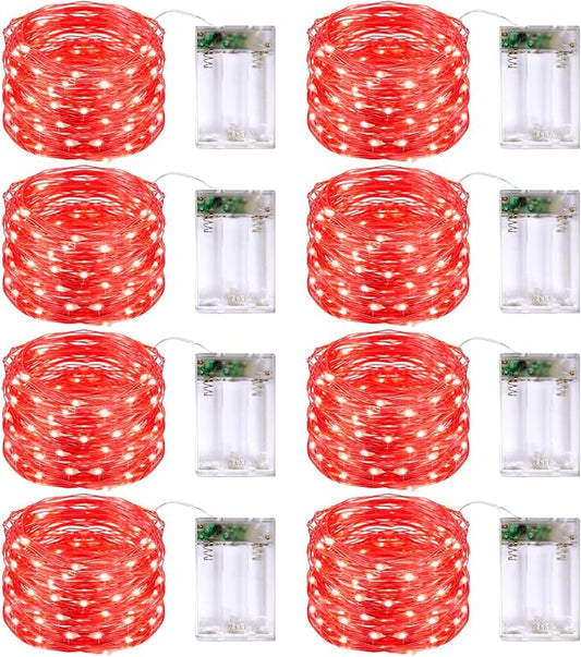 JMEXSUSS 8 Pack 50 LED Christmas Fairy Lights Battery Operated String Lights, 16ft Red Twinkle Fairy Lights Indoor Outdoor Waterproof for Mason Jars Bedroom Party Wedding Christmas Decorations