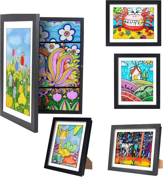 Kids Artwork Frames Changeable - Kids Art Frame,Kids Art Frames Front Opening Holds 150,Children Art Projects Kids Art Frames,8.5x11 Black Picture Frame for Display Kid Art work,With Storage