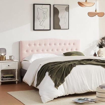 Tufted Upholstered Headboard California King Size, Sturdy and Durable Solid Wood Bed headboard, Fabric Headboard Adjustable Height from 37” to 51”, Button Diamond Design Head Board, Pink