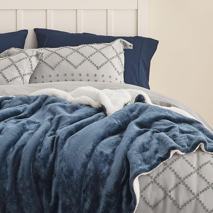 Bedsure GentleSoft Sherpa Fleece Blankets King Size for Bed - Thick and Warm, Soft Fuzzy Plush King Blanket for Winter, Slate Blue, 108x90 Inches