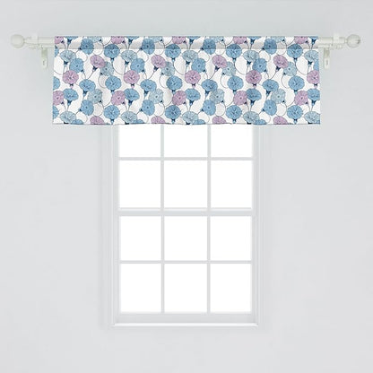 Ambesonne Flower Window Valance, Delicate Pastel Spring Trill Bindweeds, Curtain Valance for Kitchen Bedroom Decor with Rod Pocket, 54" X 18", Blue Grey Mauve