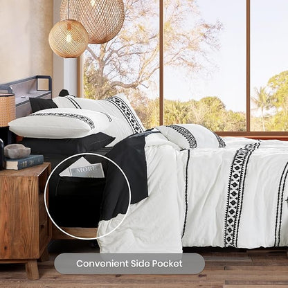 MaiRêve Embroidery Comforter Set Queen Size - 7 Piece, White Boho Western Bedding All Season Bed in A Bag, Farmhouse Queen Comforter Set with Sheets, Pillowcases & Shams
