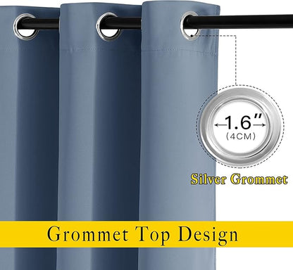 NICETOWN Room Darkening Curtains for Windows - Home Fashion Energy Saving Grommet Top Thermal Insulated Drapes for Bedroom/Patio Door (Stone Blue, 1 Pair, 66 by 90 Inch)