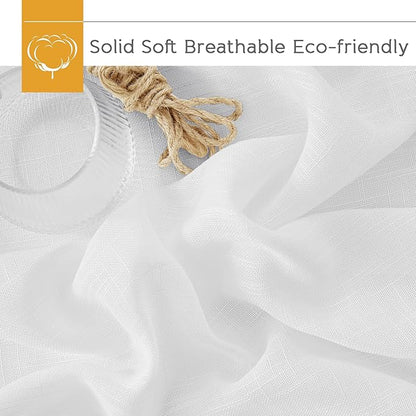 RYB HOME White Sheer Curtains for Living Room - Privacy Linen Fabric Semitransparent Farmhouse Country Curtains Light & Airy for Patio Door Bedroom Bay Window, W 52 x L 90 inch, 2 Panels