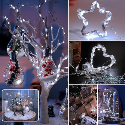 20 Pack Fairy Lights Battery Operated 7ft 20 LED Mini String Lights Twinkle Lights Silver Wire Firefly Starry Lights for Mason Jars Wedding Party Christmas Centerpiece Table Decorations, Cool White