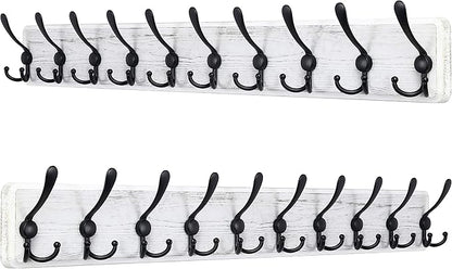 SKOLOO Rustic Large Wall Mounted Coat Rack-38.6'' Long Coat Rack for Wall, Pine Solid Wood Coat Rack Hook, Farmhouse Coat Hanger Wall Mount for Hanging Jacket Coat Hat, Pack of 2
