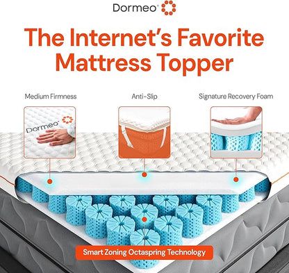 Dormeo Premium King Cooling Mattress Topper - 3-Zone OctaspringⓇ Technology for Optimal Back Support, Anti-Slip Bottom