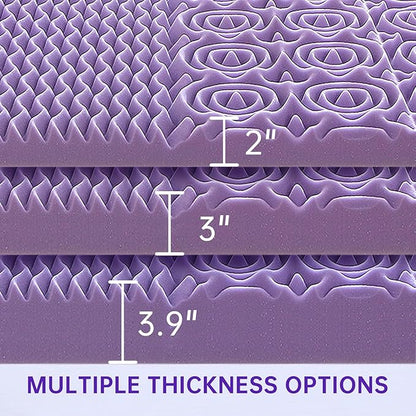 MUXHOMO 2 Inch 7-Zone Twin XL Mattress Topper, Egg Crate Foam Mattress Topper Twin XL Size for Back Pain, Lavender Cooling Gel Infused Bed Pad, CertiPUR-US and Oeko-TEX Certification (79"×38")