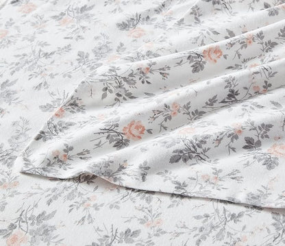 Laura Ashley - Flannel Sheets King Size, Anti-Pilling & Wrinkle Resistant Cotton, Touchably Soft for All-Season Comfort - Bed Sheets with Matching Pillowcases & Fitted Sheet (Rosalie Grey)