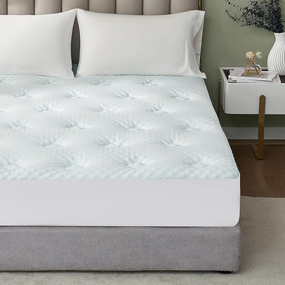 Hansleep California King Mattress Topper Viscose Derived from Bamboo, Memory Foam Pillow Top Mattress Topper Cal King with Deep Pocket, Breathable Mattress Pad for Back Pain Relief, 72" x 84", White