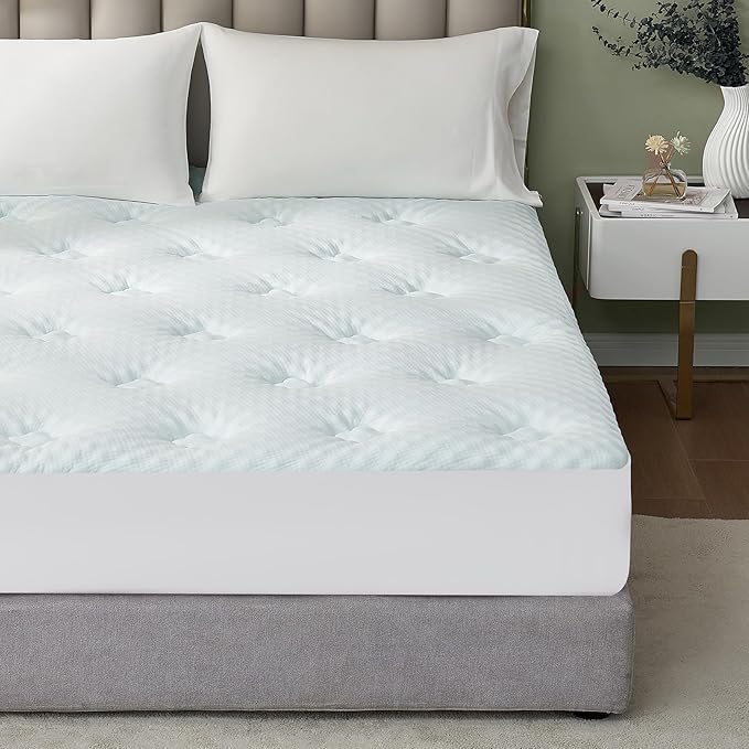 Hansleep Full Size Mattress Topper Viscose Derived from Bamboo, Memory Foam Pillow Top Mattress Topper Full with Deep Pocket, Breathable Mattress Pad for Back Pain Relief, 54" x75", White