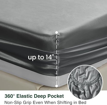Love's cabin Twin XL Satin Sheet Sets - 3 Piece Dark Grey Silky Bed Sheets with Deep Pockets, Luxury Silk Feel Satin Sheet Set Twin XL (1 Flat Sheet,1 Fitted Sheet,1 Pillow case)