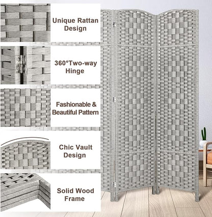 Rose Home Fashion 6 ft Tall Room Divider, Room Dividers and Folding Privacy Screens, 15.7in Privacy Screen 3 Panel Partition Temporary Wall Separation for Private, Stone Grey