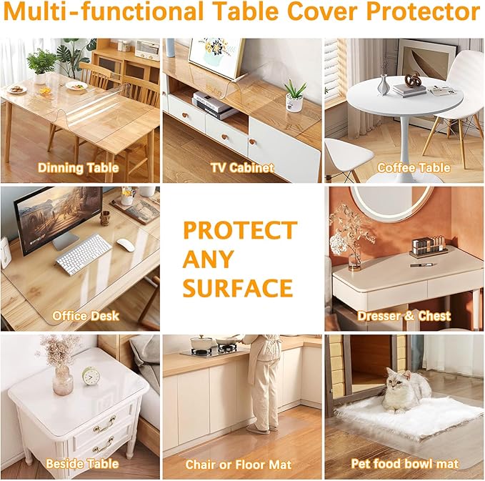 48 x 104 Inch 4FT Clear Plastic Dining Table Protector Tablecloth Desk Pad Mat Wooden Furniture Coffee Glass End Side Bar Table Cloths Top Protection Countertop Cover Waterproof Rectangular PVC Vinyl