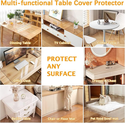 48 x 104 Inch 4FT Clear Plastic Dining Table Protector Tablecloth Desk Pad Mat Wooden Furniture Coffee Glass End Side Bar Table Cloths Top Protection Countertop Cover Waterproof Rectangular PVC Vinyl