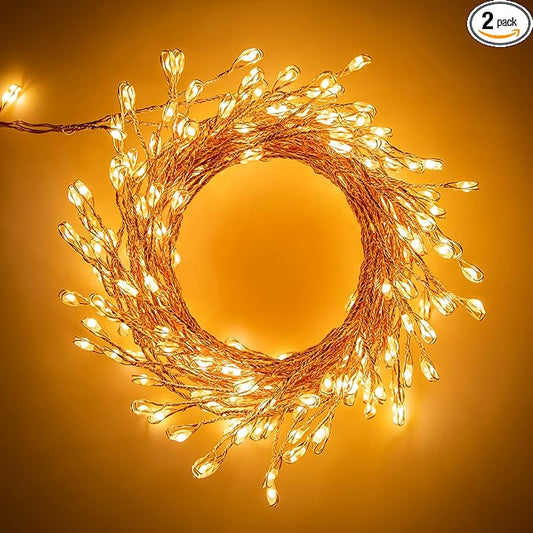 Fairy Lights Plug in, 10Ft 200LED Firecracker Firefly Lights, 8 Lighting Modes, Waterproof Copper Wire Cluster String Lights for Ceiling Bedroom Window Christmas Tree Decoration, Warm White