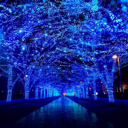 66Ft 200LED Blue Christmas Lights Plug in,Connectable Christmas Tree Lights,8 Modes String Lights Indoor Outdoor for Halloween Tree Party Bedroom Garden Decor (Clear Wire)