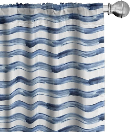 Ambesonne Harbour Stripe Window Curtains, Watercolor Style Paintbrush Stripes Sea Marine Life Lines Image, Lightweight Decor 2-Panel Set with Rod Pocket, Pair of - 28" x 95", Blue Night