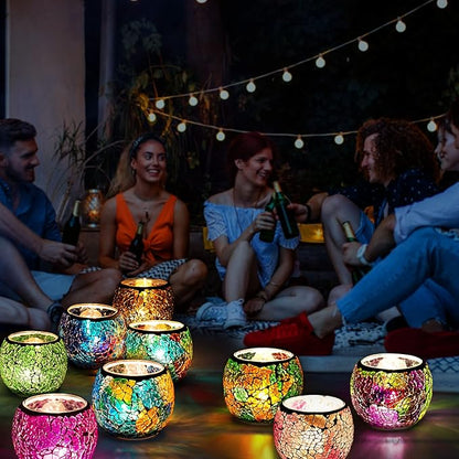 Scented Candle Holder Mosaic Glass Tea Light Holder,Handmade Romantic Glass Tealight Candle Holder for Aromatherapy,Party Décor(NO Candles),Also Used as Vase,Pen Holder,Potted Plants Bowl (Blue)