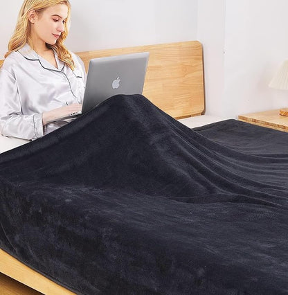 Polar Fleece Blanket Queen Size 350GSM Lightweight Throw for The Bed Extra Soft Brush Fabric Super Warm Sofa Blanket 90" x 90"(Black Queen)