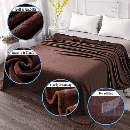 HOZY Soft Blanket King Size Fleece Warm Fuzzy Throw Blankets for The Bed Sofa Lightweight 350GSM Chocolate 90"*108"