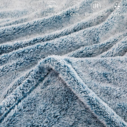 Exclusivo Mezcla Plush Fuzzy Fleece Bed Blanket King Size, Super Soft, Fluffy and Warm Blankets, Suitable for All Seasons (Mixed Teal, 90x104 Inches)