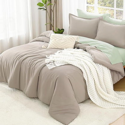 Litanika Oversized King Comforters Oatmeal Super King Size, 3 Pieces Lightweight Solid Bedding Comforter Set, All Season Fluffy Bed Set (120x120In Comforter & 2 Pillowcases)