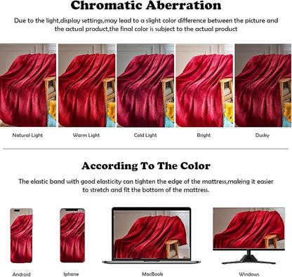 NEWCOSPLAY Super Soft Throw Blanket Red Premium Silky Flannel Fleece Leaves Pattern Lightweight Bed Blanket All Season Use (Red, Throw(50"x60"))