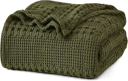 PHF 100% Cotton Waffle Weave Blanket King Size for Bed, Soft Lightweight & Breathable, All-Season Comfort, Luxury Aesthetic Woven Bedding for Home Decor, 108"x90", Capulet Olive