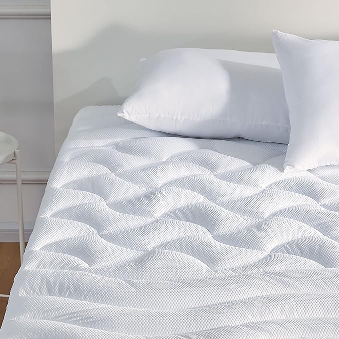 SLEEP ZONE Cooling Mattress Topper California King, Premium Zoned Cool Mattress Pad Cover, Padded Mattress Protector Breathable Washable, Deep Pocket 8-21" (White, Cal King)