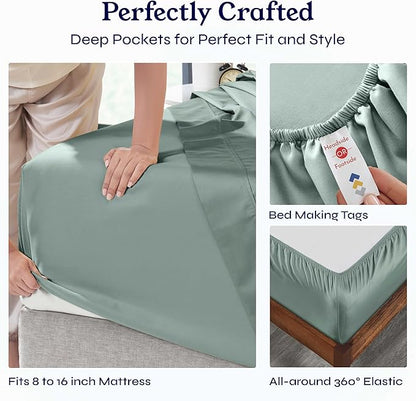 California Design Den 400 Thread Count, Natural 100% Cotton Sheets Sateen, Soft King Bed Sheets Set, Deep Pockets with All-Around Elastic for a Snug Fit, Cool & Durable Bedding Set - Sage Green