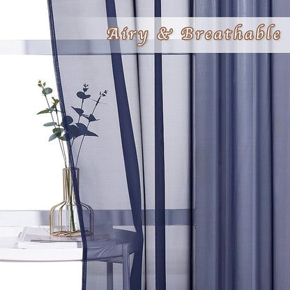 NICETOWN Sheer Window Curtains 45" - Ring Top Transparent Gauzy Voile Room Window Coverings Panels for Loft, Kitchen, Kids Room (54 Inch W, Dark Blue, 2 Panels)