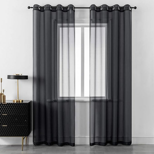 DUALIFE Black Curtains 108 Inches Long for Living Room 2 Panels Grommet Window Semi Sheer Extra Long Curtains for High Ceiling Bedroom Party Parties Backdrop 52X108 Inches 9 FT Floor Length
