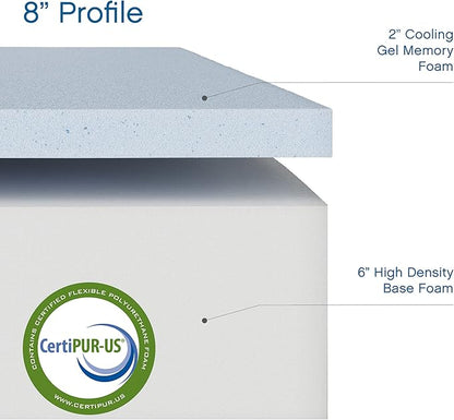 Cool Gel Twin XL Mattress 8 Inch Memory Foam Medium Firm, Gel Memory Foam Mattress Twin XL Cooling, Made in the USA, 8" Depth with Pressure Relief, CertiPUR-US Certified Fiberglass Free, Bed