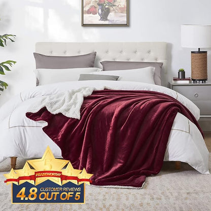 Walensee Sherpa Fleece Blanket (King Size 108”x90” Burgundy) Plush Throw Fuzzy Super Soft Reversible Microfiber Flannel Blankets for Couch, Bed, Sofa Ultra Luxurious Warm and Cozy for All Seasons