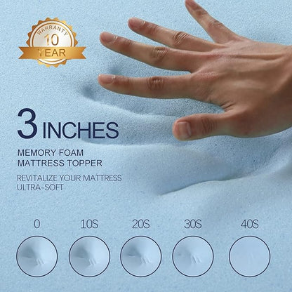 VALUXE 3 Inch Gel Memory Foam Mattress Topper Twin XL Size High Density Cooling Pad Pressure Relief Bed Topper Grey (with Removable & Washable Bamboo Cover)
