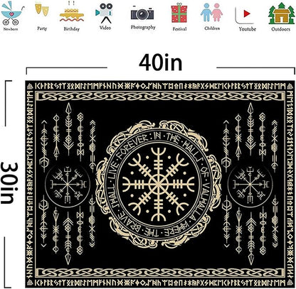OSUNBD Nordic Vikings Tapestry 40x30 Inch - Soft Flannel Wall Hanging with Vegvsir, Celtic Runes, Scandinavian Mythology Art for Bedroom, Living Room Decor