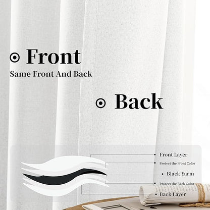 KangBang White Blackout Curtains 108 Inches Long 2 Panels Set, Extra Long Thermal Insulated Room Darkening Linen Curtains Loop Pocket Back Tab with Hooks for Track(52Wx108L, Pure White)