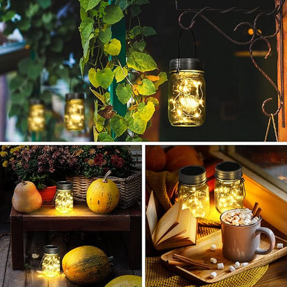 GIGALUMI Solar Mason Jar Lights, 12 Pack 30 Led String Fairy Lights Garden Lights Outdoor Waterproof Hanging Solar Lanterns for Outdoor, Garden, Patio, Lawn, Balcony Decoration