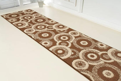 Custom Length Cut to Size Modern Farmhouse Carpet Runner Rug for Hallways, Non Slip Rubber Backed, 31 inch Wide X Customized Length, Geo Brown, 31 inch X 16 feet