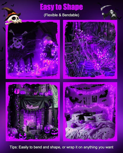 Fairy Lights Battery Operated, Twinkle String Lights Waterproof Silver Wire 5 Feet 60 Led Firecracker Starry Lights for DIY Wreath Home Party Bedroom Mason Jar Indoor Halloween Decoration, Purple