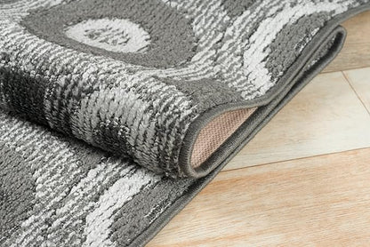 Custom Length Cut to Size Retro Modern Geometric Carpet Runner Rug for Hallways, Non Slip Rubber Backed, 31 inch Wide X Customized Length, Geo Grey, 31 inch X 7 feet