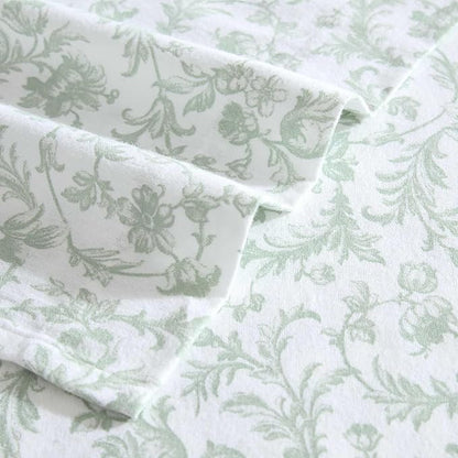 Laura Ashley - Flannel Sheets Queen Size, Anti-Pilling & Wrinkle Resistant Cotton, Touchably Soft for All-Season Comfort - Bed Sheets with Matching Pillowcases & Fitted Sheet (Brinna Green)