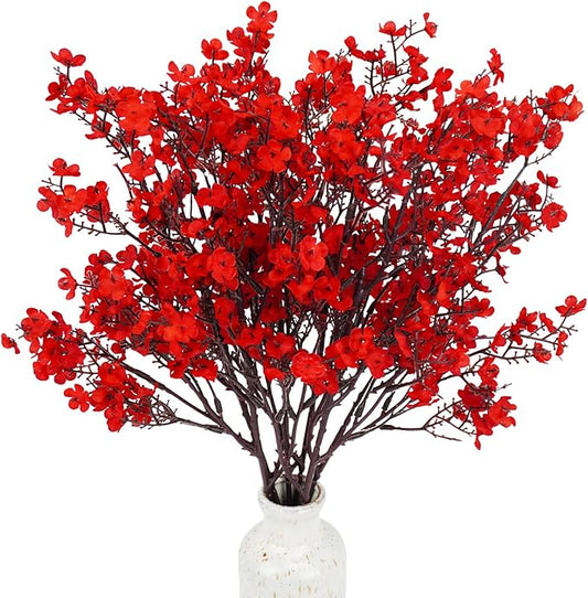 Uieke 15 Pcs Babys Breath Artificial Flowers Bulk Silk Red Faux Flowers Real Touch Gypsophila Bouquet for Christmas Halloween Home Wedding Decoration