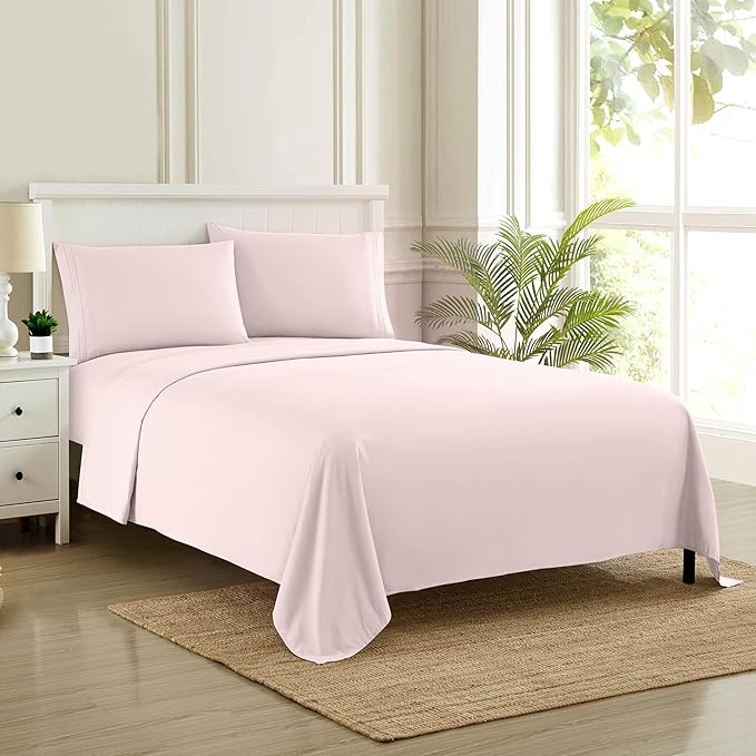 1800 Supreme Collection - Breathable Luxury Sheets with Full Elastic & Secure Corner Straps - Extra Deep Pocket Bedding, Full, Pale Pink