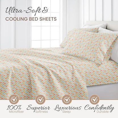 Linen Market Double-Brushed Patterned Microfiber Queen Sheet Set 4 Piece – Oeko-TEX Certified Ultra Soft & Wrinkle-Free - 16" Deep Pocket Sheets - Easy Care Queen Size - Fall Foliage Yellow